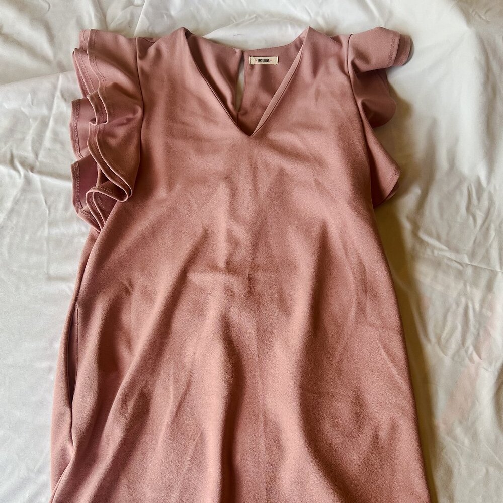 First Love Pink Mauve Ruffle Dress with Pockets Women's Size Large Flutter
